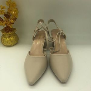 Nude Women Slingback Wedding Pointed Toe Low Heel Sandals
